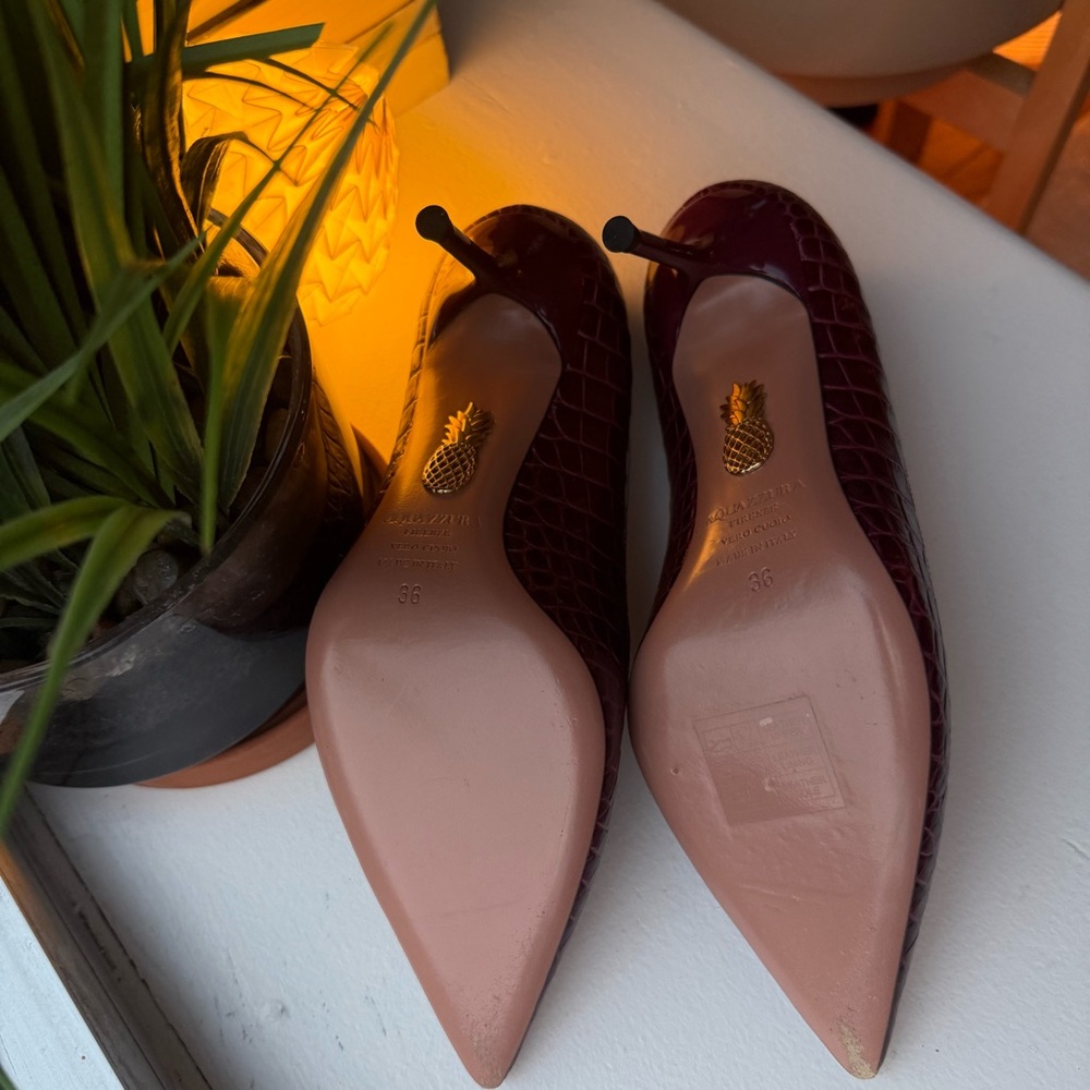 NWT Aquazzura Dark Red Croc-Embossed Heels - Picture 8 of 10